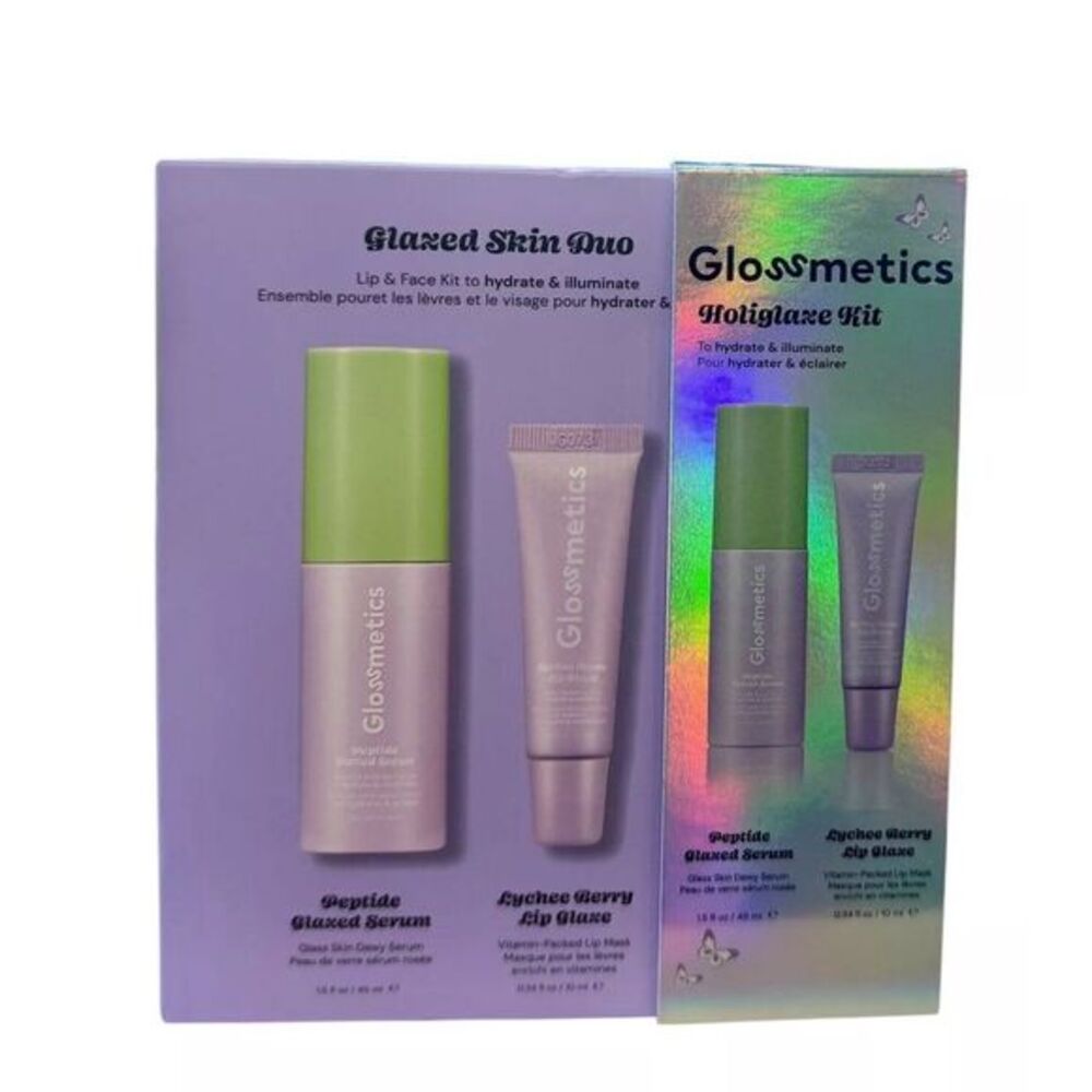 Glossmetics Holiglaze Kit Glazed Skin Duo, Peptide Serum + Lychee Lip Glaze NEW